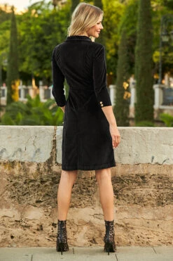 Black Luxe Velvet Popper Front Dress -Sosandar Fashion Store web 24 a21dd012 106 black rt