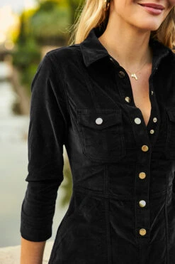 Black Luxe Velvet Popper Front Dress -Sosandar Fashion Store web 24 a21dd012 125 black rt