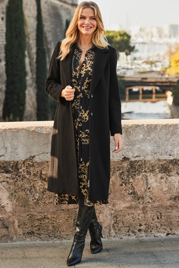 Black & Gold Baroque Print Midi Shirt Jersey Dress 7 Black & Gold Baroque Print Midi Shirt Jersey Dress - Image 5