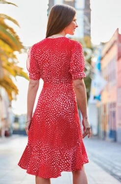 Coral Spot Print Ruffle Hem Wrap Dress 11 Coral Spot Print Ruffle Hem Wrap Dress -Sosandar Fashion Store web 2501 08 dydrw039rdsp01 08 131 rt