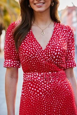 Coral Spot Print Ruffle Hem Wrap Dress 12 Coral Spot Print Ruffle Hem Wrap Dress -Sosandar Fashion Store web 2501 08 dydrw039rdsp01 08 144