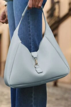 Grey Blue Soft Faux Leather Bag