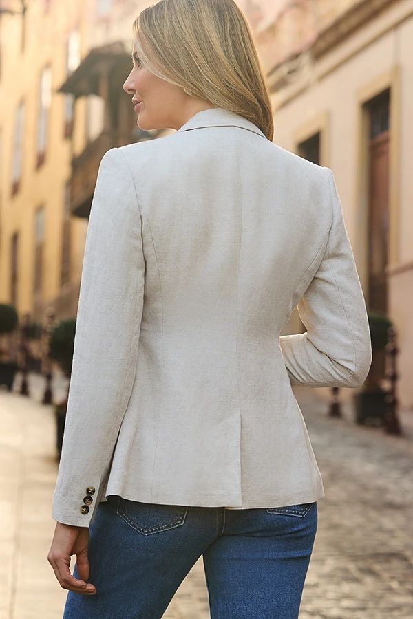 Natural Linen Blend Tuxedo Blazer Jacket 5 Natural Linen Blend Tuxedo Blazer Jacket - Image 3