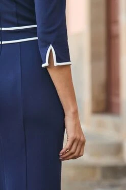 Navy Blue Contrast Trim Ponte Midi Dress 12 Navy Blue Contrast Trim Ponte Midi Dress -Sosandar Fashion Store web 2501 19 dydrj009be0003 19 201 1