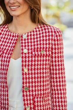 Red & White Houndstooth Print Luxe Jacket -Sosandar Fashion Store web 2501 19 s25ow015rd0001 19 136