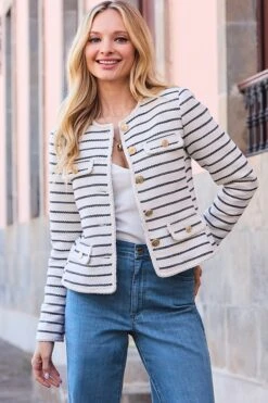 Ivory & Navy Stripe Boucle Jacket -Sosandar Fashion Store web 2501 30 s25ow004iv0001 s24bd013be0007 30 109 rt2