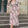 Pink WOW Print Ruched Front Shirt Dress