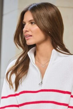 Ivory & Red Stripe Quarter Zip Jumper -Sosandar Fashion Store web 2501 58 s22tk502rdwe01 58 181 rt