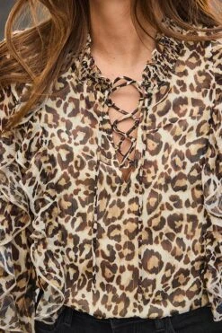 Petite Leopard Print Lace Up Blouse -Sosandar Fashion Store web 2501 62 a23tw096brn s24bd040in0007a01 62 093 rt 1