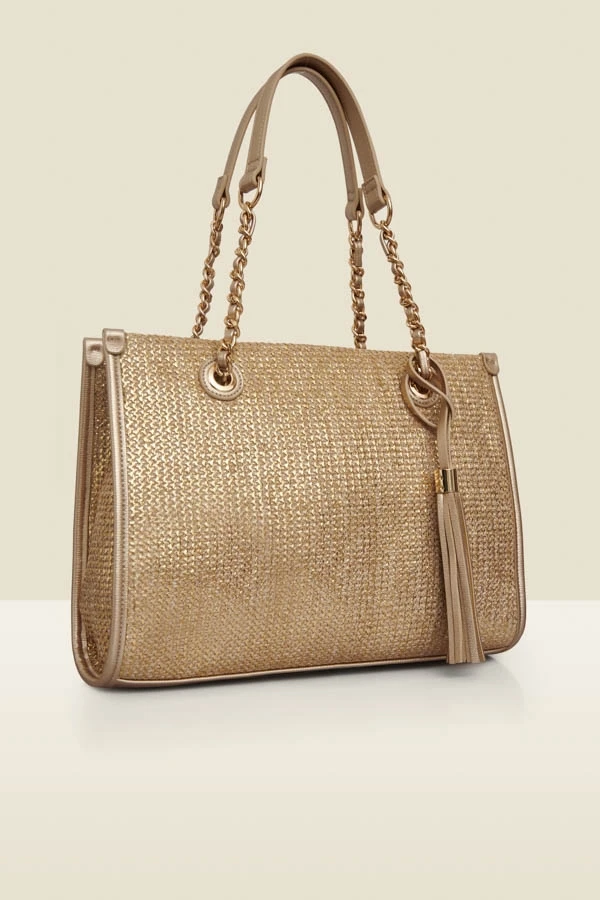 Gold Metallic Tassel Detail Raffia Tote Bag 6 Gold Metallic Tassel Detail Raffia Tote Bag - Image 4