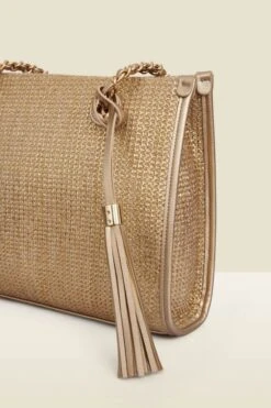 Gold Metallic Tassel Detail Raffia Tote Bag 13 Gold Metallic Tassel Detail Raffia Tote Bag -Sosandar Fashion Store web 2501 box s25ac027mc0003 3