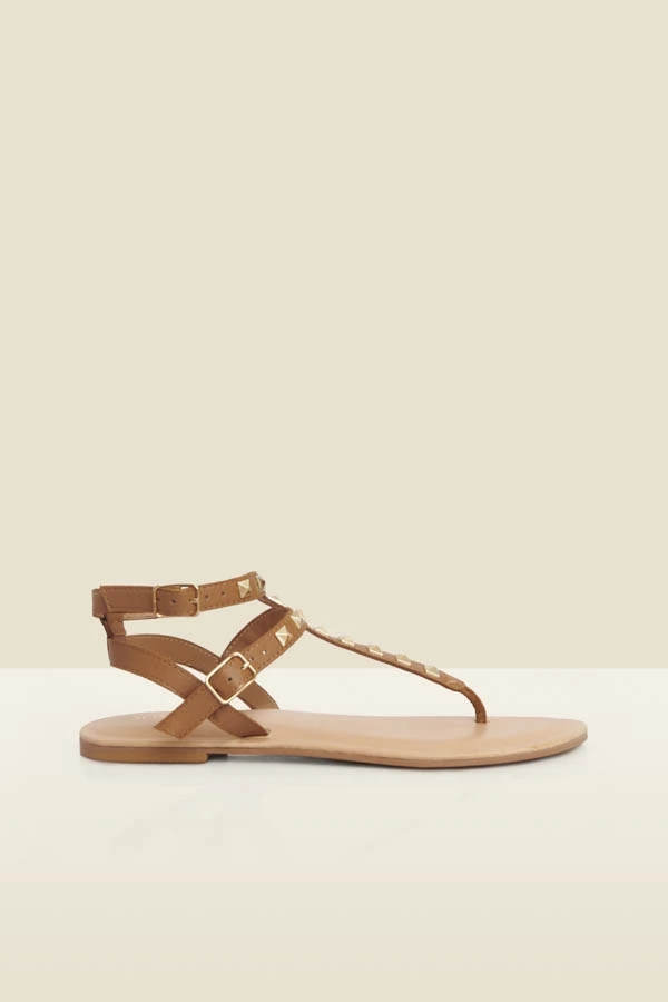 Tan Leather Studded Gladiator Sandals 4 Tan Leather Studded Gladiator Sandals - Image 2