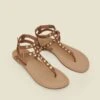 Tan Leather Studded Gladiator Sandals -Sosandar Fashion Store web 2501 box s23fw021bn0004 2
