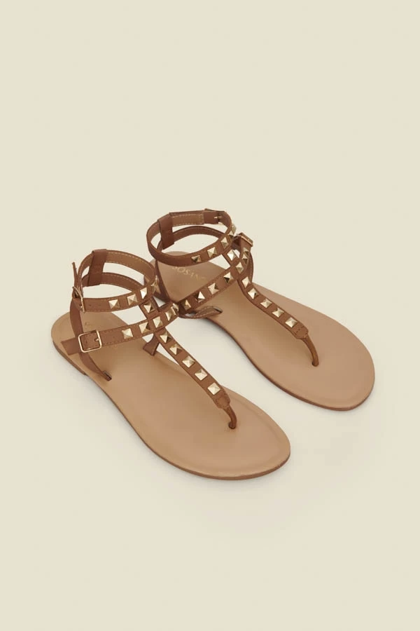 Tan Leather Studded Gladiator Sandals 3 Tan Leather Studded Gladiator Sandals