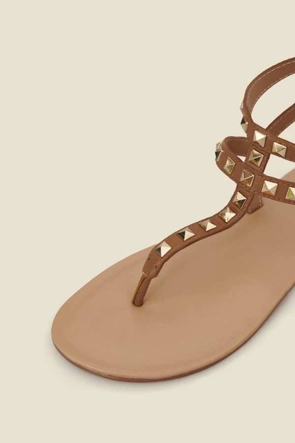 Tan Leather Studded Gladiator Sandals 5 Tan Leather Studded Gladiator Sandals - Image 3