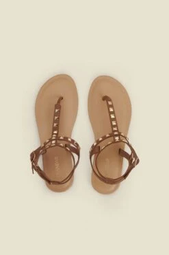 Tan Leather Studded Gladiator Sandals 9 Tan Leather Studded Gladiator Sandals -Sosandar Fashion Store web 2501 box s23fw021bn0004 4
