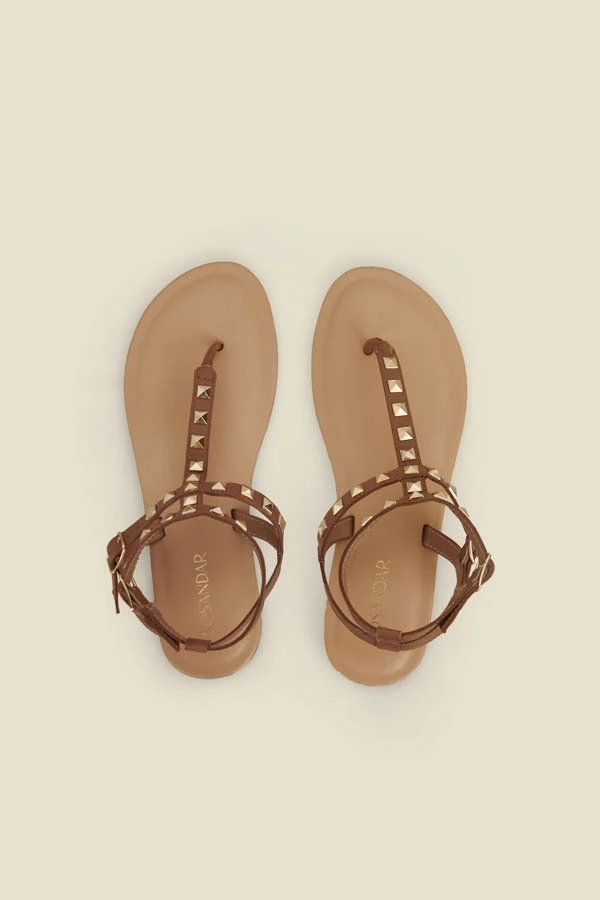 Tan Leather Studded Gladiator Sandals 6 Tan Leather Studded Gladiator Sandals - Image 4