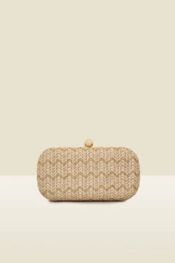 Natural Chevron Clutch Bag With Metallic Detail