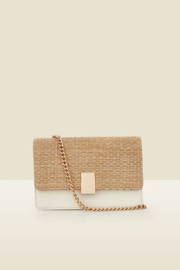Natural & White Raffia Cross Body Bag 3 Natural & White Raffia Cross Body Bag
