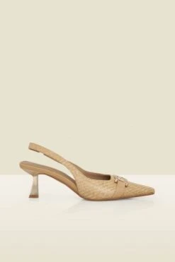 Raffia Slingback Court Shoe With Gold Detail
