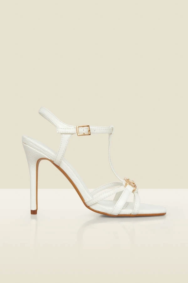 Ecru Strappy Sandal With Gold Buckle Trim 3 Ecru Strappy Sandal With Gold Buckle Trim