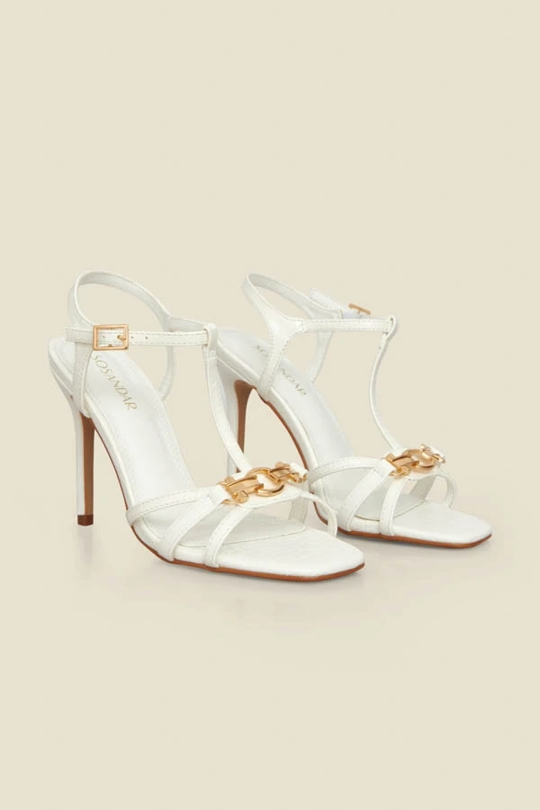 Ecru Strappy Sandal With Gold Buckle Trim 4 Ecru Strappy Sandal With Gold Buckle Trim - Image 2