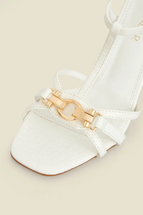 Ecru Strappy Sandal With Gold Buckle Trim 6 Ecru Strappy Sandal With Gold Buckle Trim - Image 4