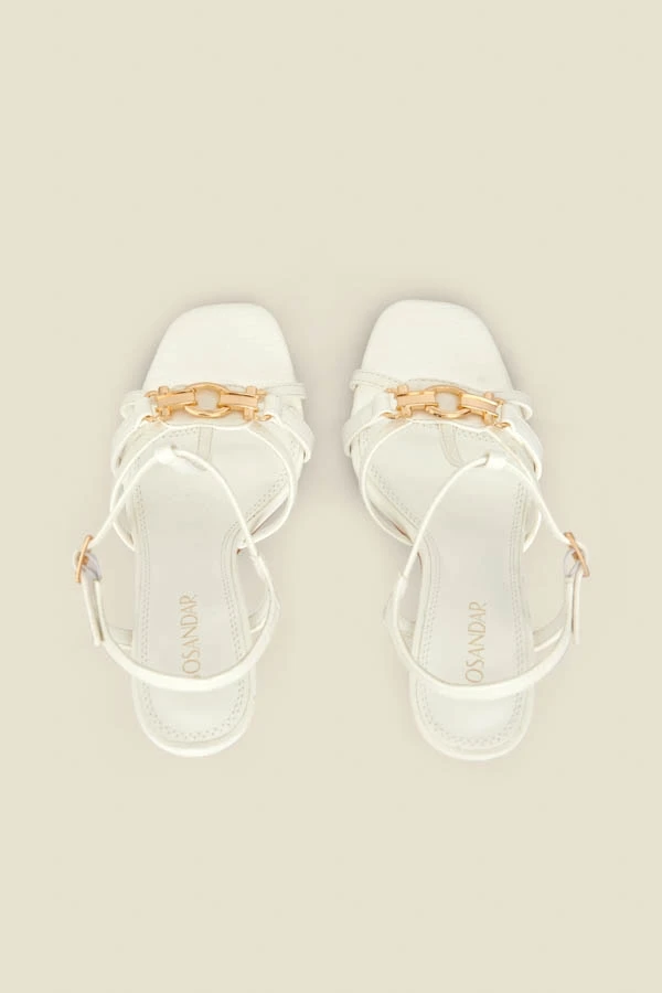 Ecru Strappy Sandal With Gold Buckle Trim 5 Ecru Strappy Sandal With Gold Buckle Trim - Image 3