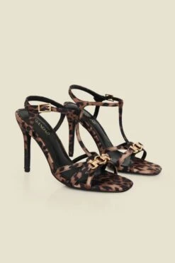 Leopard Print Strappy Sandal With Gold Buckle Trim -Sosandar Fashion Store web 2501 box s25fw008ld0001 2