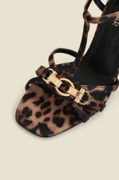 Leopard Print Strappy Sandal With Gold Buckle Trim -Sosandar Fashion Store web 2501 box s25fw008ld0001 3