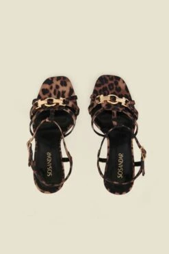 Leopard Print Strappy Sandal With Gold Buckle Trim -Sosandar Fashion Store web 2501 box s25fw008ld0001 4