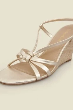 Champagne Gold Strappy Wedge Heel Sandals -Sosandar Fashion Store web 2501 box s25fw012mc0003 3 2