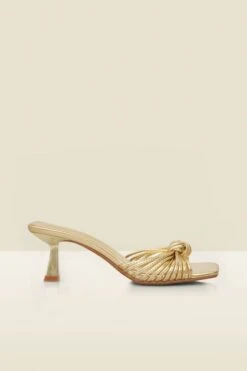 Gold Knot Detail Kitten Heel Mules