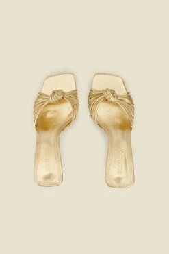 Gold Knot Detail Kitten Heel Mules -Sosandar Fashion Store web 2501 box s25fw017mc0003 4