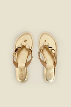 Gold Premium Leather Flip Flops 10 Gold Premium Leather Flip Flops -Sosandar Fashion Store web 2501 box s25fw020mc0003 4