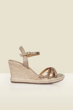 Alesia Champagne Gold Strappy Leather Wedge Espadrille 10 Alesia Champagne Gold Strappy Leather Wedge Espadrille -Sosandar Fashion Store web 2501 box s25fw030mc0005 1