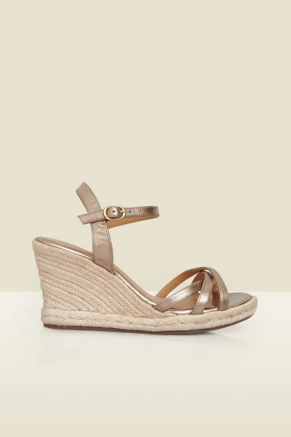 Alesia Champagne Gold Strappy Leather Wedge Espadrille 5 Alesia Champagne Gold Strappy Leather Wedge Espadrille - Image 3