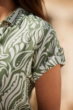 Sage Green Paisley Print Short Sleeve Shirt -Sosandar Fashion Store web 2502 07 dytow014grmm01 s25bw013we0001 07 224