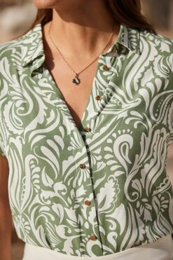 Sage Green Paisley Print Short Sleeve Shirt -Sosandar Fashion Store web 2502 07 dytow014grmm01 s25bw013we0001 07 234