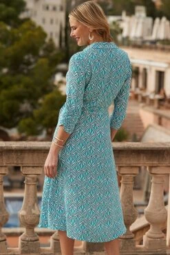 Aqua Blue Geometric Print Tie Waist Shirt Dress -Sosandar Fashion Store web 2502 10 s20dw078blmm01 10 176