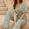 Sage Green & Ivory Geometric Spot Print Belted Jumpsuit -Sosandar Fashion Store web 2502 12 s25jj011gn0005 12 170