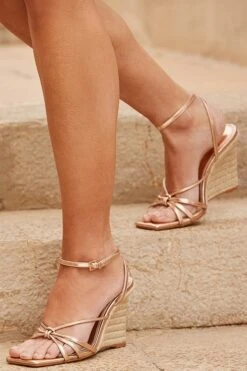 Rose Gold Strappy Wedge Espadrille