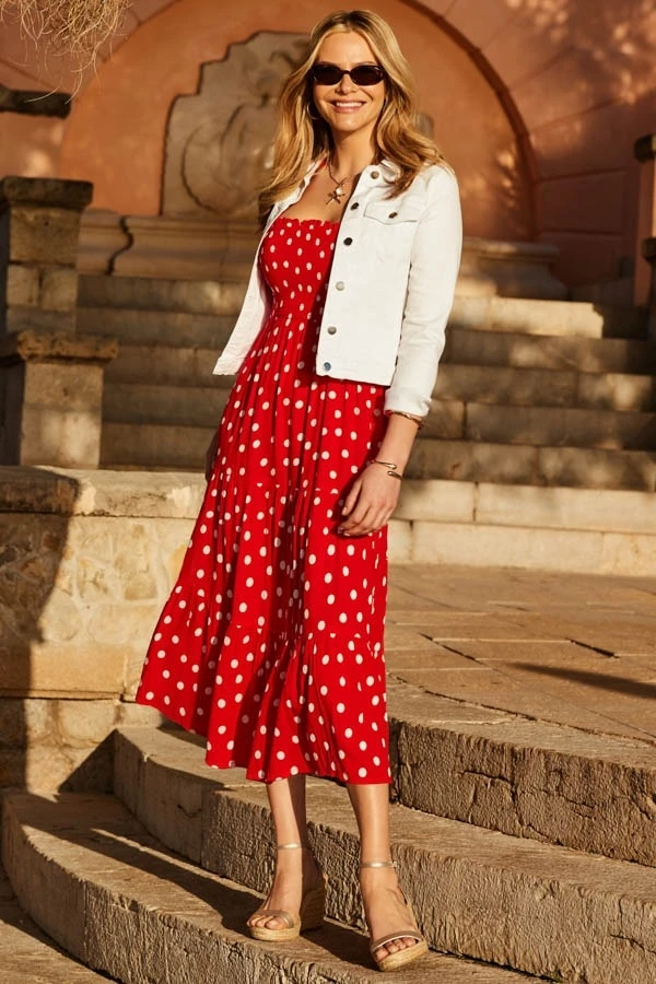 Petite Red & White Spot Print Tie Shoulder Midi Dress 6 Petite Red & White Spot Print Tie Shoulder Midi Dress - Image 4