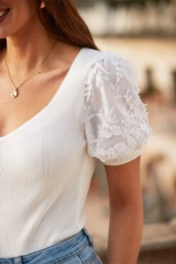 White Luxe Floral Sleeve Detail Ribbed Top 11 White Luxe Floral Sleeve Detail Ribbed Top -Sosandar Fashion Store web 2502 23 s25tk412we0001 s25ow019we0001 s24bd038dm001w 23 171 rt