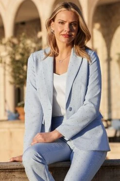 Sky Blue Sparkling Embellished Detail Blazer