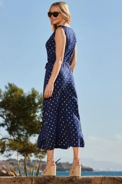 Navy Blue & Gold Metallic Spot Tie Waist Dress 12 Navy Blue & Gold Metallic Spot Tie Waist Dress -Sosandar Fashion Store web 2502 35 sedrj010bebe02 35 087