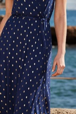 Navy Blue & Gold Metallic Spot Tie Waist Dress 11 Navy Blue & Gold Metallic Spot Tie Waist Dress -Sosandar Fashion Store web 2502 35 sedrj010bebe02 35 099