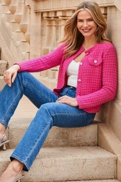 Bright Pink Premium Knit Embellished Button Cardigan