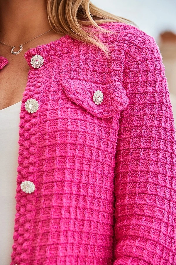 Bright Pink Premium Knit Embellished Button Cardigan 5 Bright Pink Premium Knit Embellished Button Cardigan - Image 3