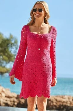 Hot Pink Crochet Tie Detail Dress